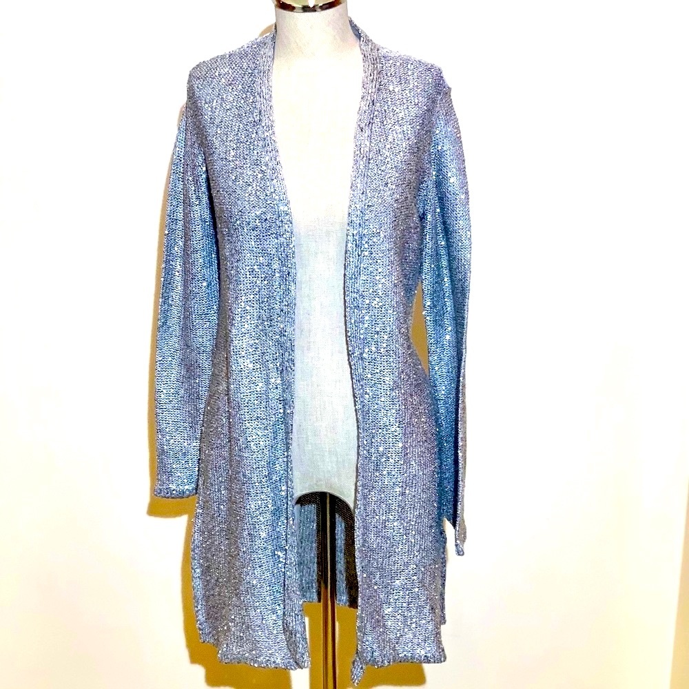 🔴🔥NeW🔥 NWT Sparkle w/White House Black Market Silver Sequin Midi Sweater- XS